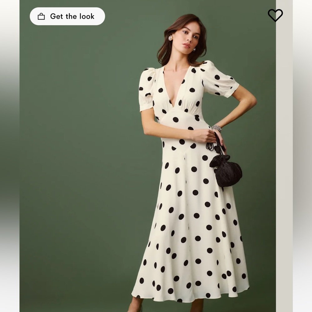 Reformation Naira Cream and Black Polka Dot Midi Dress